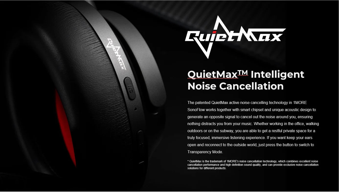 1MORE SonoFlow Active Noise Cancelling Headphones Wireless Bluetooth 5.0 HiFi Headset with 70H Playtime, LDAC Audio, Clear Calls & ANC Technology