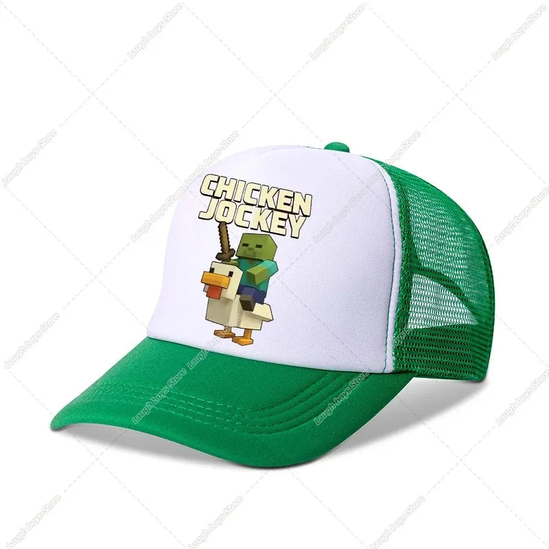 Minecraftes Pixels Kawaii Baseball Cap Boy Cartoon Anime Print Peaked Caps Hip Hop Parent-child Outdoor Mesh Hats Summer Sun Hat