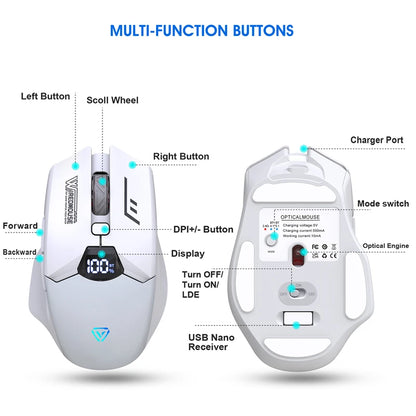 Trådlös Bluetooth-mus med dubbla lägen, smart skärmdisplay, tyst drift och laddning – för kontor, gaming och surfplatta, universell och portabel mus