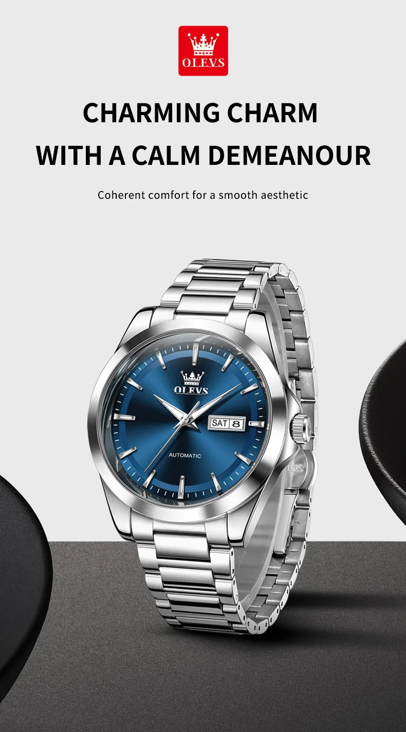 OLEVS Watches Man 7090 Luxury Original Automatic Mechanical Watch Waterproof Large Dial Week Date Watches For Man Gifts New