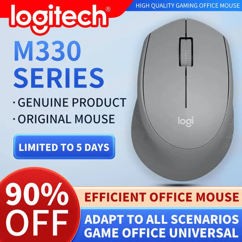 Logitech M330 Professional Office Mouse, Quiet Wireless Ergonomic Mouse, 2.4GHz USB Optical Mouse for Laptop, PC & Desktop