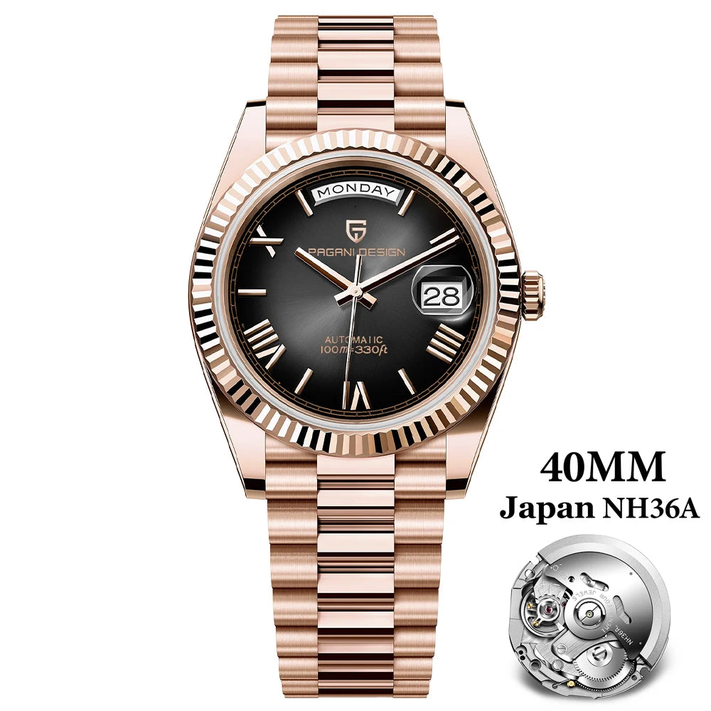 PAGANI DESIGN 2026 New Gold Green 40MM Date Week Men's Watches Automatic Watch Men AR Sapphire Glass NH36A Mechanical Wristwatch