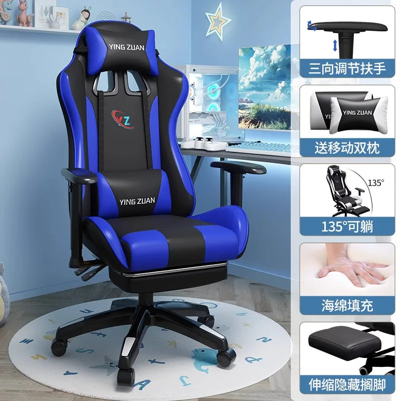 Ergonomic Gaming Chair Comfortable Reclining Computer Chair with Adjustable Height, Footrest, Armrests, Racing Style Office Chair for Home & Office