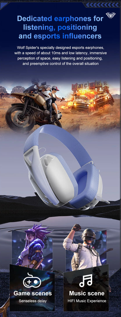 AULA S8 Gaming Headset with Three Mode Connection Lightweight Design Detachable Microphone Esports Headset