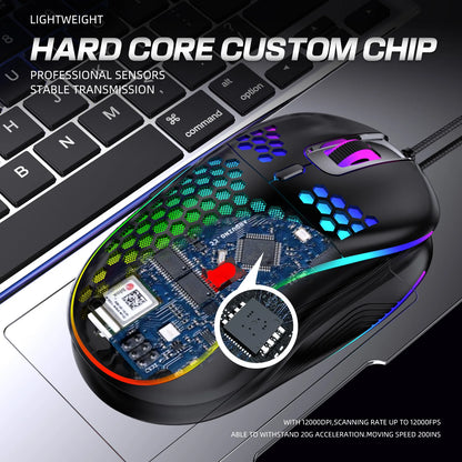 VAORLO USB Wired Gaming Mouse 7200DPI Adjustable Optical Gaming Mouse with RGB Lighting, Ergonomic Mechanical Gaming Mouse for PC, Laptop & Office