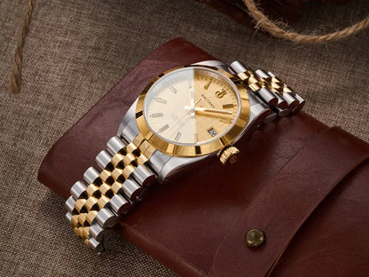 Baltany S4102 Business Man Automatic Mechanical Wristwatch 36mm Linen Dial Engine Turned Bezel NH35 Luxury Dress Watch For Man