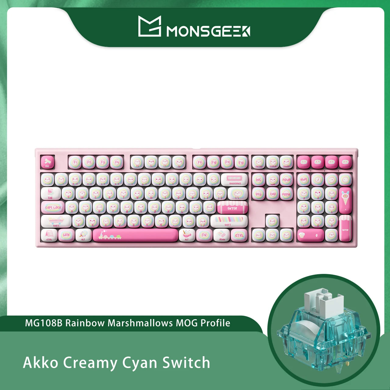 Tastiera meccanica wireless Akko MonsGeek MG108B Bun Wonderland, profilo MOG, RGB, 108 tasti, formato full size, hot swap, USB / 2.4G / BT 5.0
