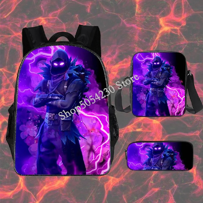 Mochila Fortnited 3PCS para Rapazes, Victory Game, 16 Polegadas, Resistente à Água, Mochila Pré-Escolar, Mochilas Escolares Fixes para o Ensino Básico