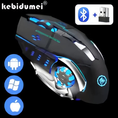 Uppladdningsbar trådlös gamingmus – tyst Bluetooth/USB, RGB-belysning, e-sport för PC