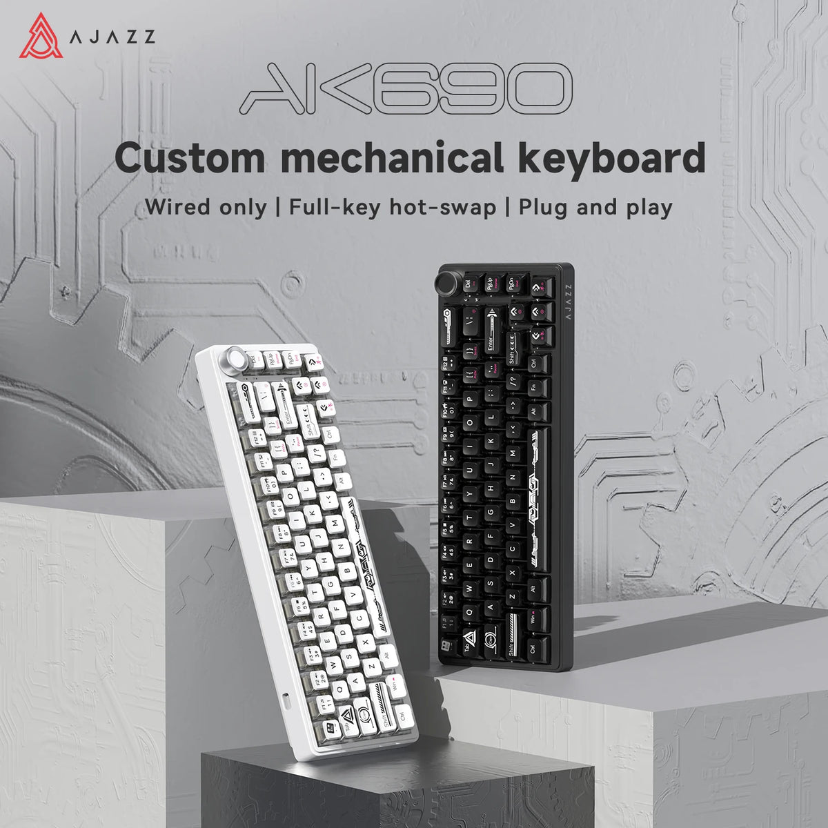 AJAZZ AK690 Clavier mécanique à 65 %, toutes les touches remplaçables à chaud, filaire USB Plug-and-Play, rétroéclairage mixte, 68 touches, clavier gaming pour ordinateur portable et PC