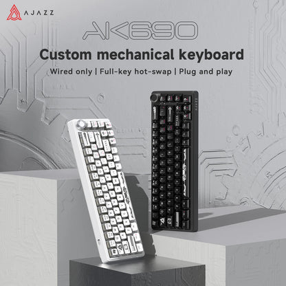 AJAZZ AK690 Clavier mécanique à 65 %, toutes les touches remplaçables à chaud, filaire USB Plug-and-Play, rétroéclairage mixte, 68 touches, clavier gaming pour ordinateur portable et PC