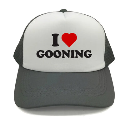 Sjove „I Love Gooning“-baseballkasketter – Cool sommerhat til mænd i netstof – Humoristisk truckerkasket – Unisex udendørs kasketter i netstof – MZ-080