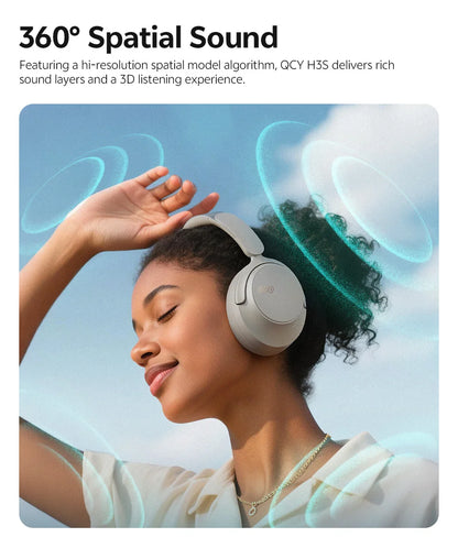 QCY H3S -56dB ANC adaptativa Auriculares Bluetooth 6.0 circumaurales – Auriculares inalámbricos Hi-Res LDAC, batería de 102H, sonido espacial con doble transductor