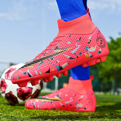 Professional Soccer Shoes Men Outdoor High-Top Sports Football Boots Boots Ag/Fg Long Spikes Artificial Grass Training Match