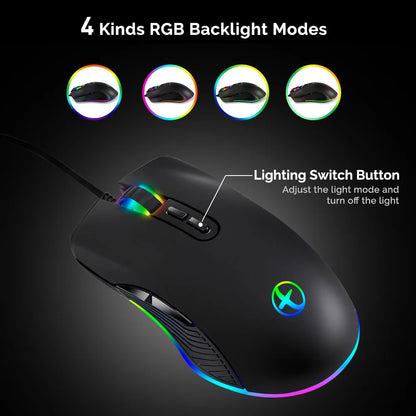 USB Type-C Wired Gaming Mouse RGB with 3200 DPI, Ergonomic Optical Gaming Mouse for MacBook Pro, Windows PC, Chromebook & USB-C Devices