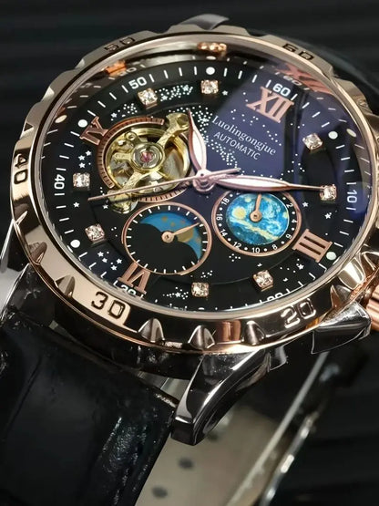 New High-End Luxury Automatic Mechanical Men's Watch with Starry Sky Luminous Dial, Elegant Tourbillon Movement, Perfect for Business or Casual Wear, Ideal Christmas or Birthday Gift, Holiday Gift Watch, the Best Gift for Him