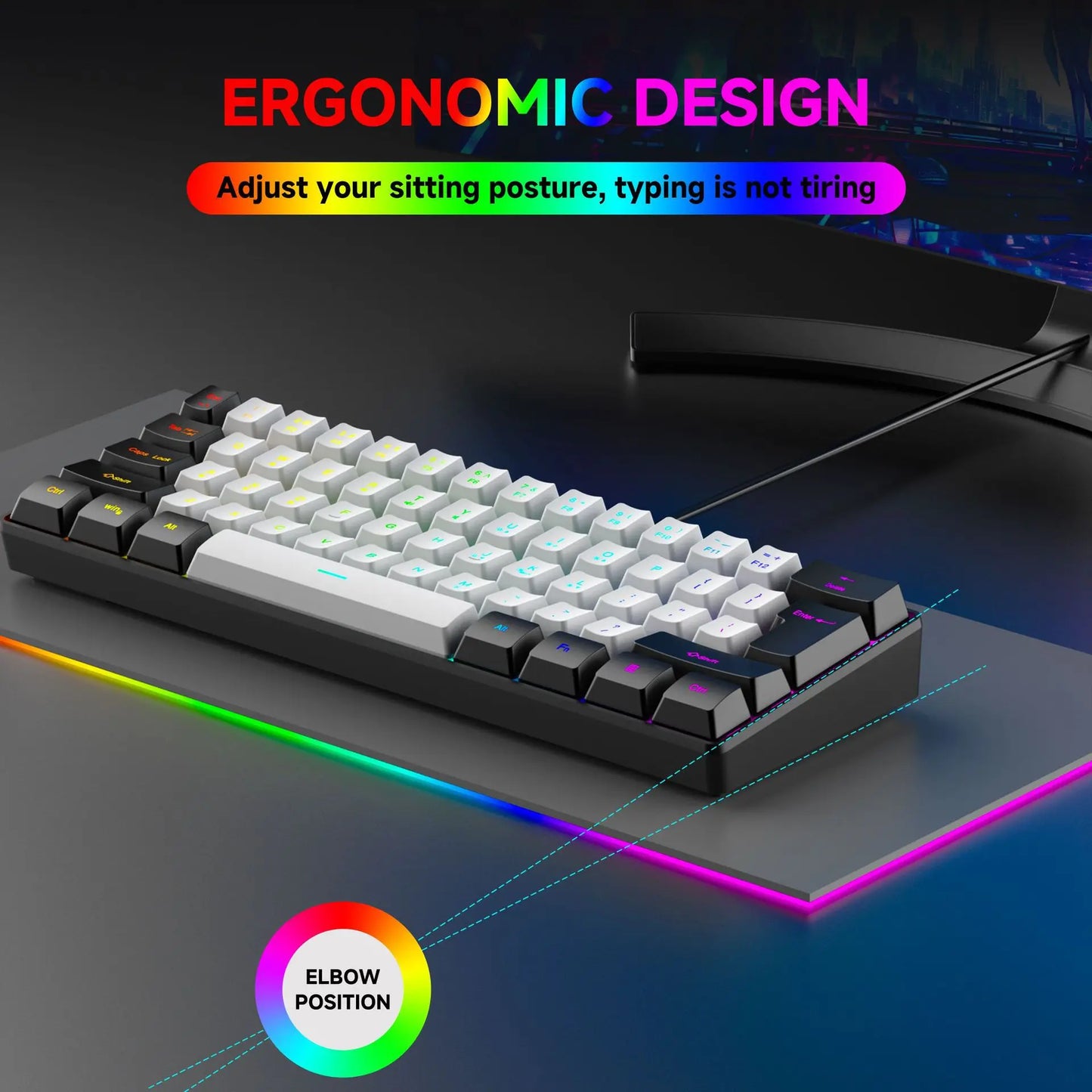 USB Wired RGB Gaming Keyboard 61 Keys White Black Compact Mini Office Keyboard and Mouse for PC Desktop Computer Gamer Keypad