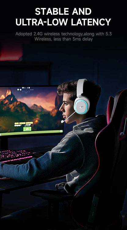 Picun G2 Wireless Gaming Headset Bluetooth 5.3 – 7.1 Surround Sound, 5ms Low Latency Gaming Headphones with ENC Microphone for PC, PS5, PS4, Switch & Mobile