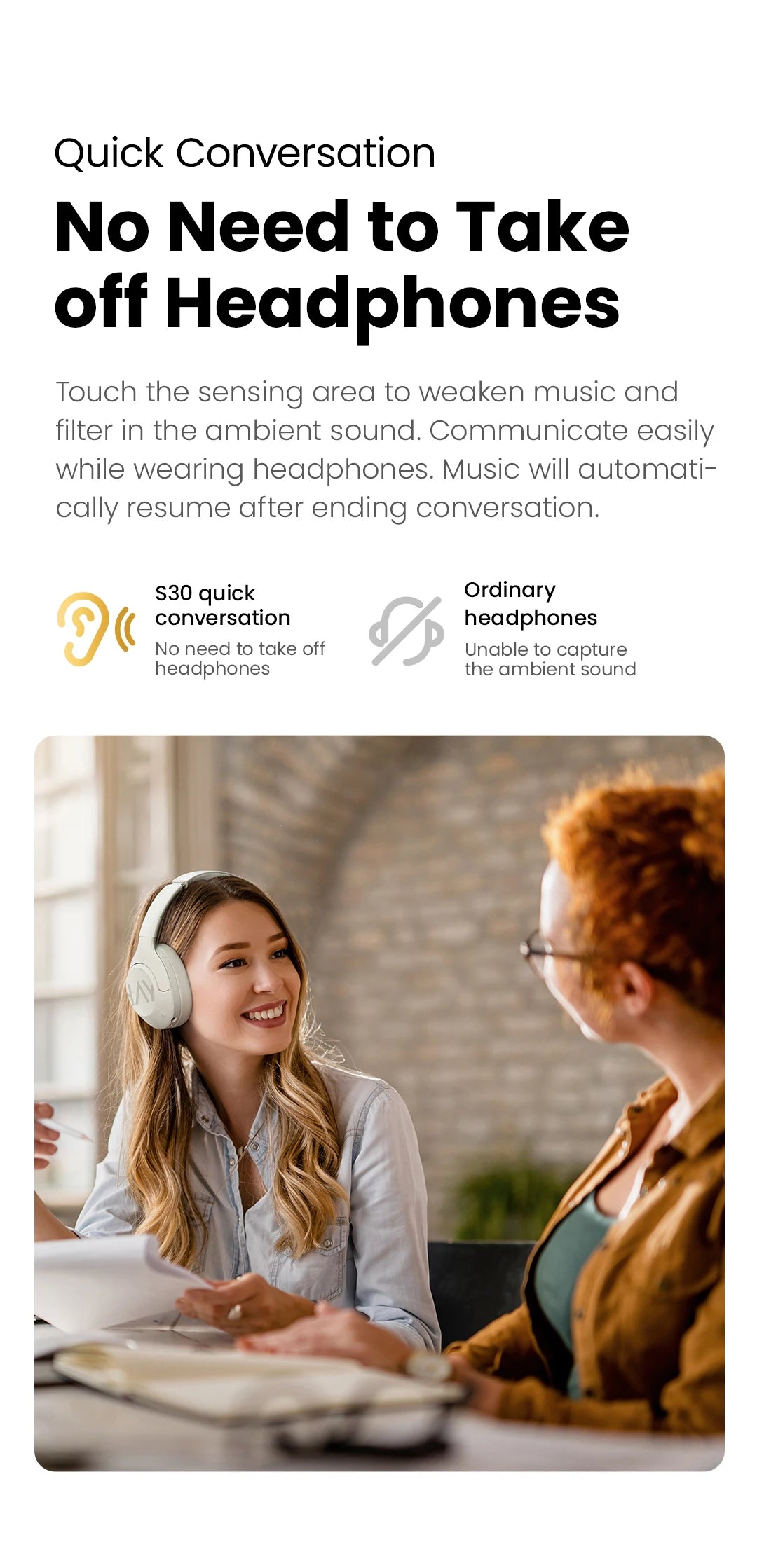 HAYLOU S30 Wireless Bluetooth 5.4 Headphones – 43dB Adaptive Noise Cancelling Over-Ear Headphones, 40mm Driver, 80H Playtime Hi-Res ANC Headset with Microphone