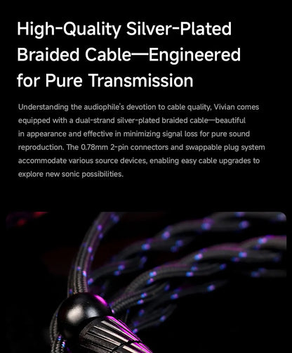 CVJ Vivian HiFi In Ear Earphones with 10mm Dynamic Driver, Wired Gaming Earphones, Detachable 0.78mm Cable, High Fidelity Sound Quality Earbuds