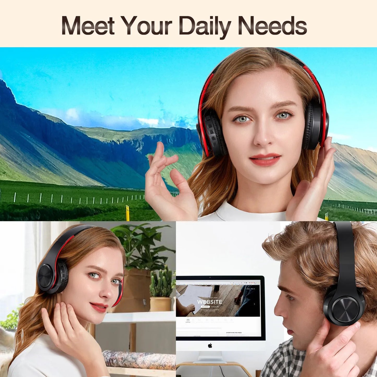 CATASSU Bluetooth 5.3 Wireless Headphones Over Ear Stereo Headset with Mic, Soft Leather Earmuffs, HiFi Sound for PC, Phone, TV & Laptop