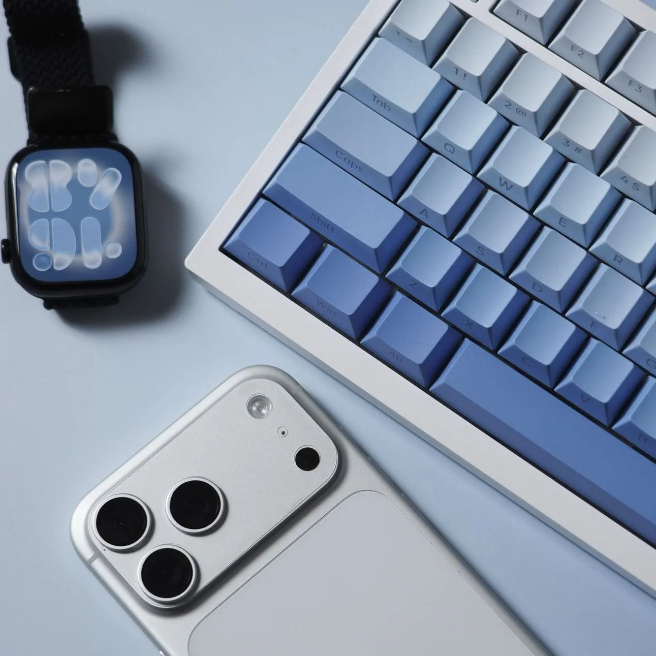 Side Print Keycaps 134 Key Cherry Profile White Blue Gradient PBT Keyboard Key Caps Gamer Mechanical keyboard AULA f75 Wooting