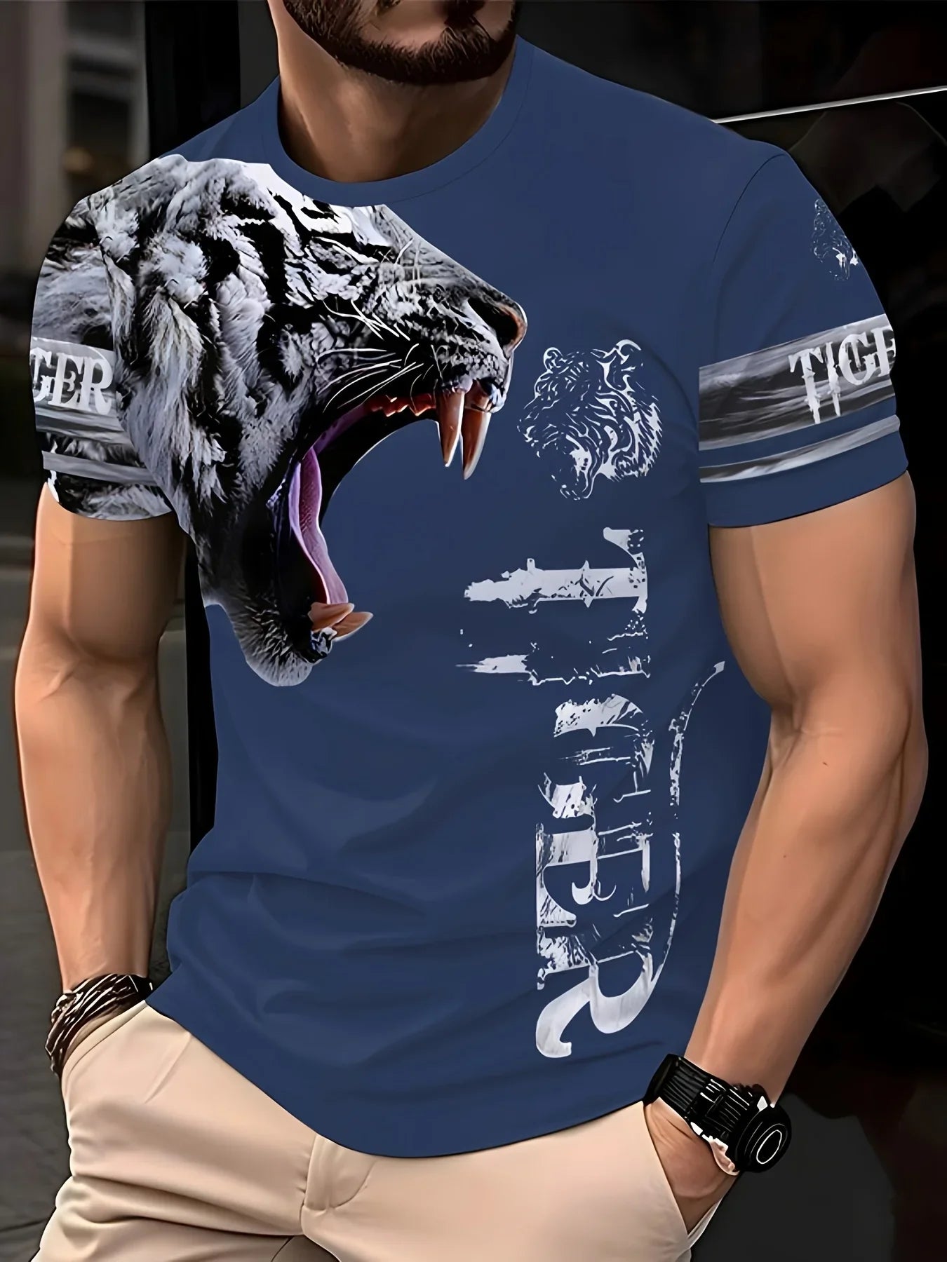 Fashion Men's 3D Eagle Print T-Shirt Black Gold Eagle Graphic Tee Breathable Crew Neck Streetwear Short Sleeve Top for Men