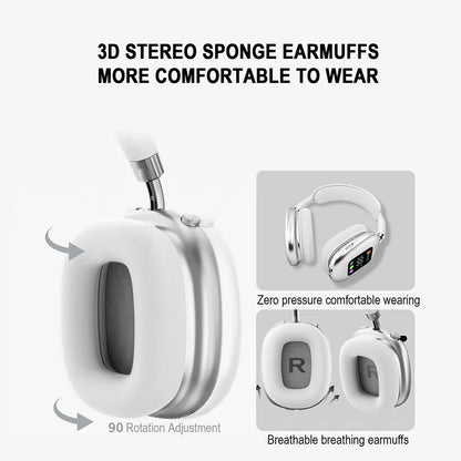 Wireless Bluetooth Headset with RGB Digital Display, Card Reader, Long Battery Life, HiFi Sound & Noise Reduction Earphones