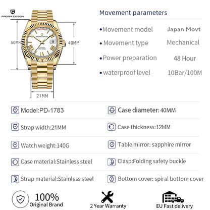 PAGANI DESIGN Men's Watches DD40 Gold White Luxury Automatic Watch Men Japan Movt Date Week Mechanical Watches For Men 2026 New