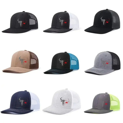 Cappellino da baseball estivo casual con stampa "Bull Head", visiera sportiva hip hop traspirante in rete, cappelli da sole regolabili per uomo e donna
