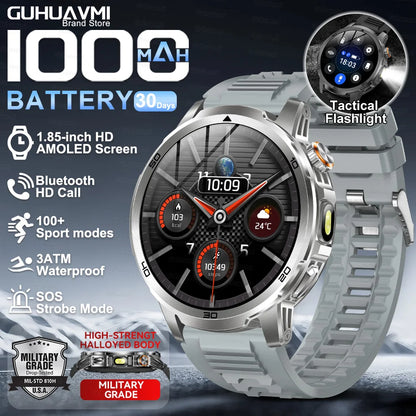 2026 New Military Outdoor Smart Watch 1.85‘’ AMOLED 1000mAh Large Battery 5ATM Waterproof Voice Call Sports Men Fitness Bracel