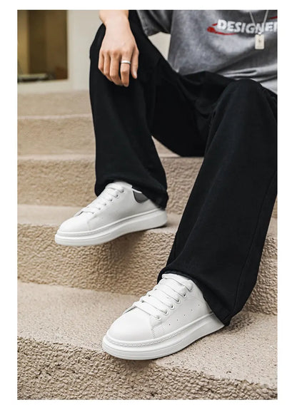 White Minimalist Sneakers For Men Comfy Leather Casual Sneakers Man Platform Skateboard Shoes Outdoor Low-cut Men's Sports Shoes