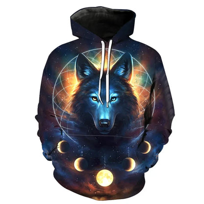 Anime-Sweatshirt mit wildem Wolfskopf, 3D-bedruckter Hoodie für Herren/Damen, modische Harajuku-Kleidung für Kinder und Herren-Mantel