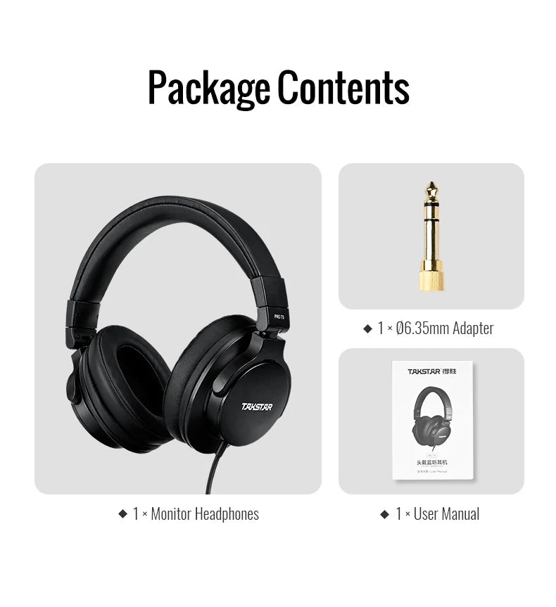 Auriculares de monitoreo profesional de estudio TAKSTAR PRO 70 – Headset circumaural con cable y diseño cerrado para producción musical, DJ, gaming y grabación