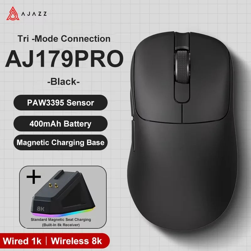 AJAZZ AJ179 V2 MAX tri-mode högerhänt mus, 56g lättviktsdesign, PAW3311-sensor, Huanuo Micro Switch, TelinkMicrochip