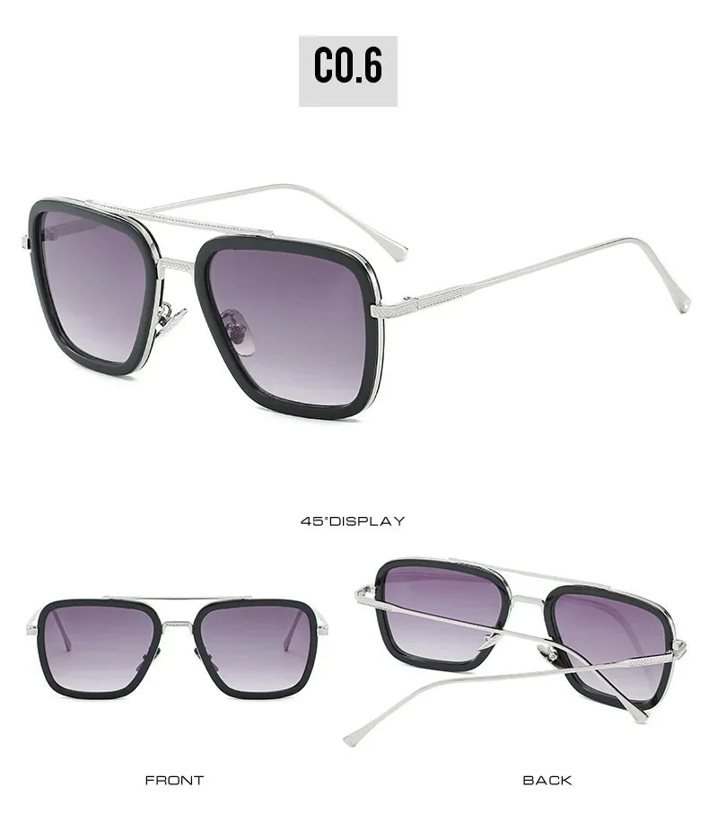 Sun Glasses Fashion Square frame Tony Stark Style Women Sunglasses Men Square Brand Design Sun Glasses Oculos Retro Male Iron