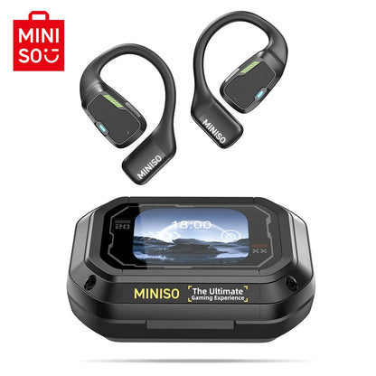 AI MINISO M98 Wireless Headphones OWS Bluetooth Earphones with AI Translator, Gaming Headset, Open Ear Sports Earbuds, LCD Touch Screen IPX5 Waterproof