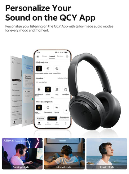 QCY H3S ANC Over-Ear Headphones Bluetooth 6.0 – Hi-Res LDAC Spatial Audio, -56dB Adaptive Noise Cancelling Wireless Headset
