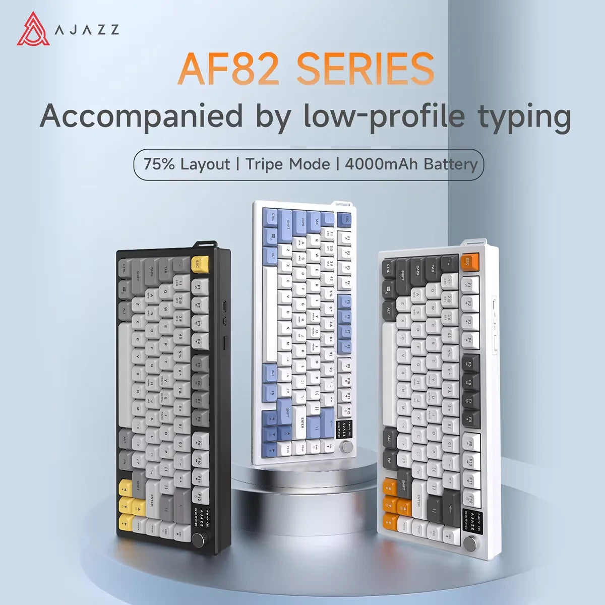 AJAZZ AF82 Low-Profile Electrostatic Keyboard Tri-Mode Wireless 75% Mechanical Gaming Keyboard with Display Screen, Hot-Swappable, 4000mAh Battery