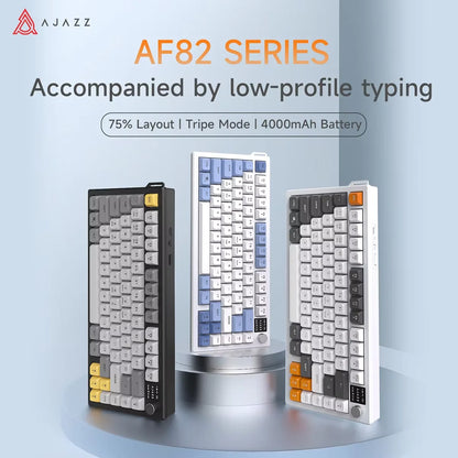 AJAZZ AF82 Low-Profile Electrostatic Keyboard Tri-Mode Wireless 75% Mechanical Gaming Keyboard with Display Screen, Hot-Swappable, 4000mAh Battery