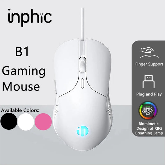 INPHIC B1 USB Wired Mouse Silent Office Gaming Mouse, 7200 DPI Ergonomic Wired Mouse for PC, Laptop, Windows & macOS