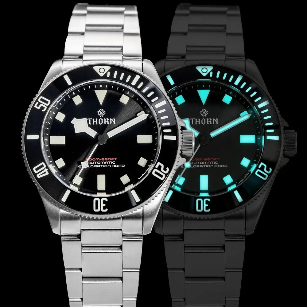 THORN 39mm Titanium Watch Men Homage Vintage PT5000 Movement Automatic Sapphire Crystal C3 Super Luminous 200M Waterproof Watch