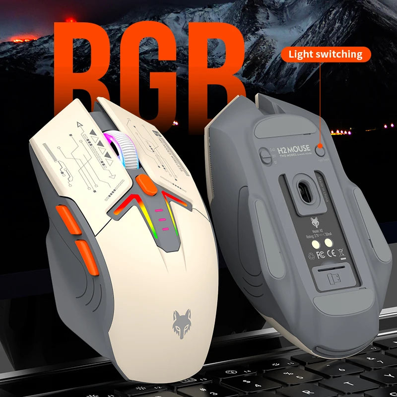 XUNSVFOX H2 trådlös Bluetooth-mus med dubbla lägen, RGB-belysning, för laptop, gaming och kontor, magnetisk laddning