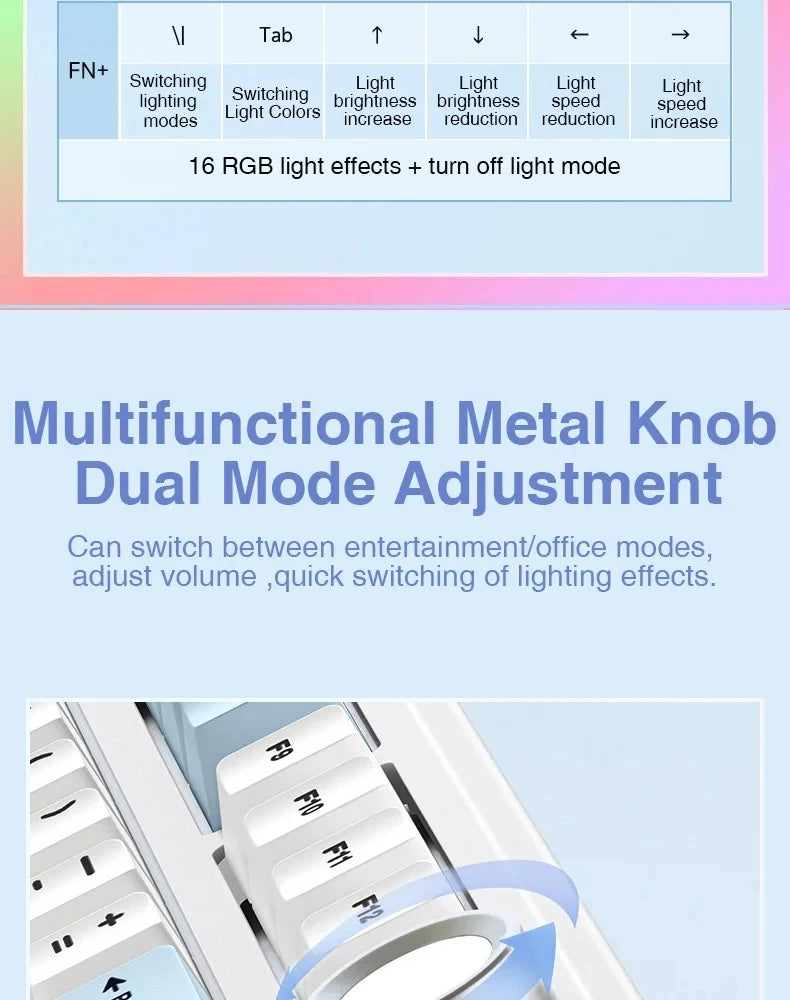 AULA F75 Game Mechanical Keyboard RGB Light 2.4G /BT5.0/Wired Tri-Mode Gasket Structure 75% Customized Gradient Grey Keyboard