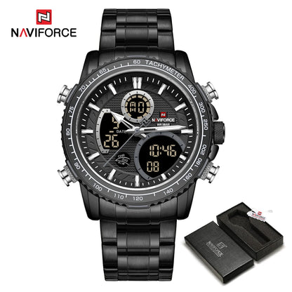 Relógio desportivo para homem NAVIFORCE – Relógio de pulso de luxo original em aço inoxidável, modelo militar estanque com duplo visor