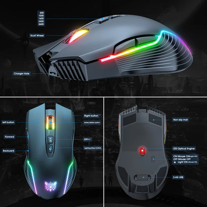 Lenovo CW905 Wireless Gaming Mouse 3600 DPI RGB Ergonomic Gaming Mouse with 7 Buttons, Adjustable DPI, USB Gaming Mouse for PC & Laptop
