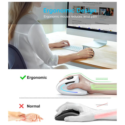 Rechargeable Bluetooth Vertical Mouse Dual-Mode Wireless Silent Gaming Mouse for Windows, Mac OS & Laptop, Ergonomic 2400 DPI Computer Mouse