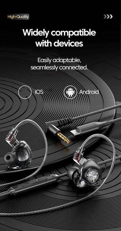 Original 15D Super Bass In-Ear Headphones with Mic – Type-C & 3.5mm AUX Wired Gaming Earphones, Noise Cancelling HiFi Deep Bass Headset for iPhone & Android