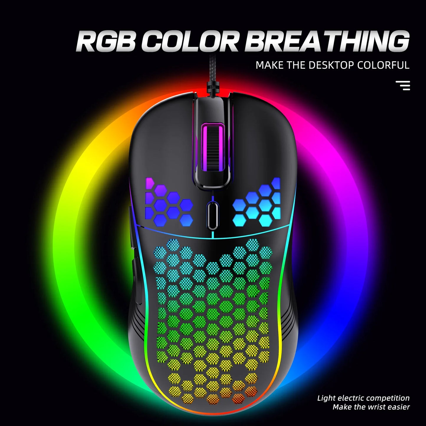 VAORLO USB Wired Gaming Mouse 7200DPI Adjustable Optical Gaming Mouse with RGB Lighting, Ergonomic Mechanical Gaming Mouse for PC, Laptop & Office
