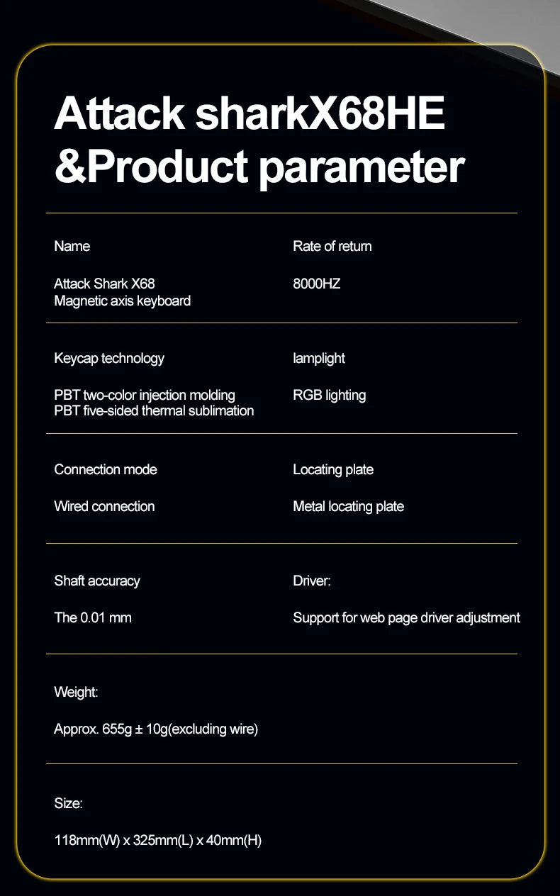ATTACK SHARK X68 HE Rapid Trigger 8KHz Magnetic Keyboard, 0.01mm RT Accuracy, 60% Layout, RGB, Support RT/Snap Tap/DKS/MT/TGL